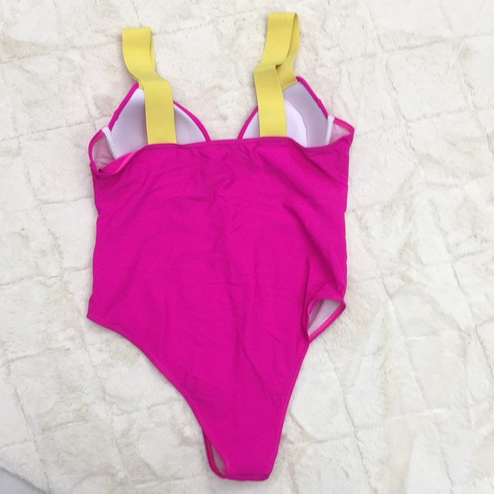 Neon Pink & Lime Accent One-Piece Swimsuit - Picture 4 of 5